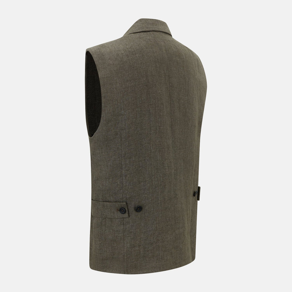 Olive Collared Linen Waistcoat
