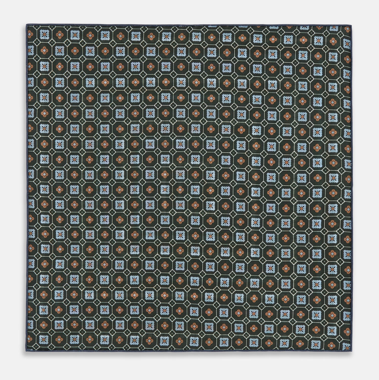 Forest Green Dots and Floral Tile Double-Sided Silk Pocket Square