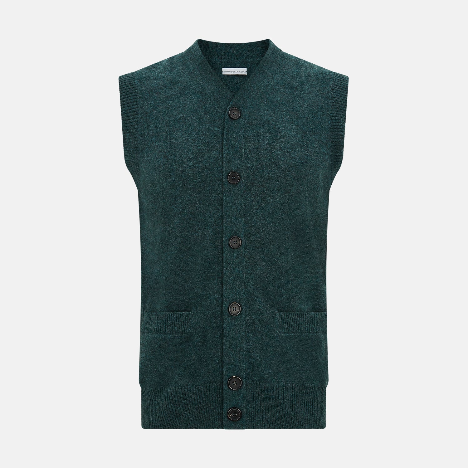 Forest Green Melange Cashmere Sleeveless Cardigan