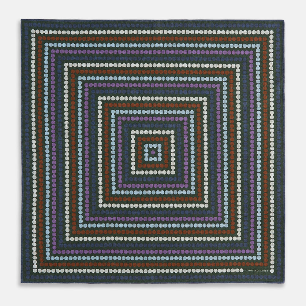 Forest Green Dots and Floral Tile Double-Sided Silk Pocket Square