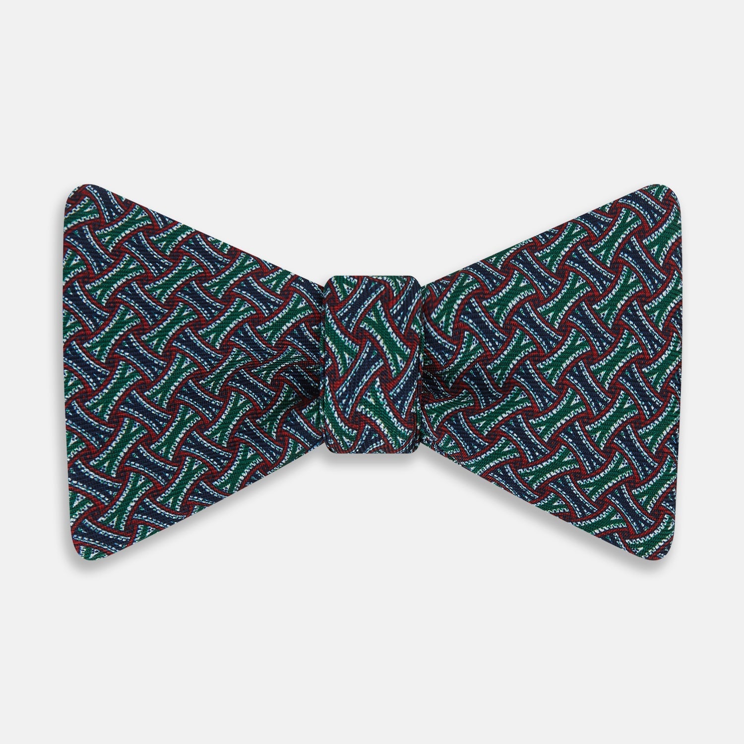 Forest Green and Red Weave Patterned Silk Bow Tie