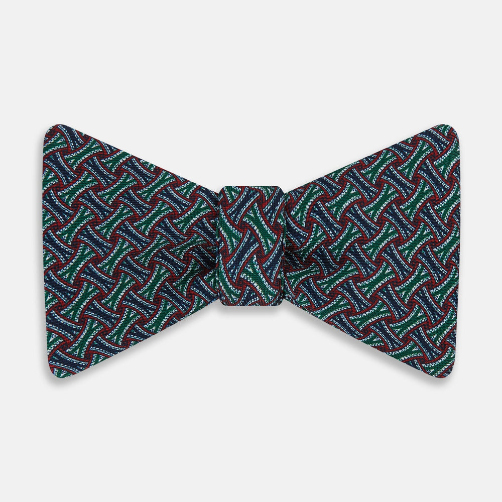 Forest Green and Red Weave Patterned Silk Bow Tie