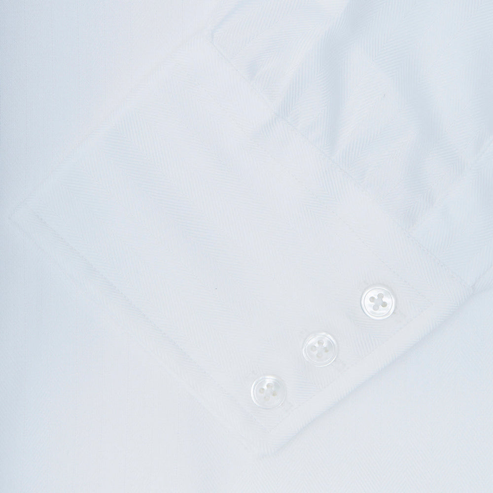 White Herringbone Superfine Cotton Shirt with T&A Collar and 3-Button Cuffs