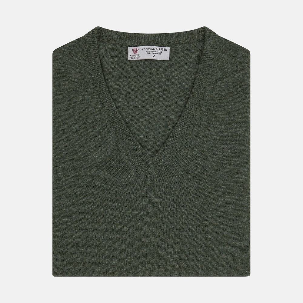 Green V-Neck Cashmere Slipover