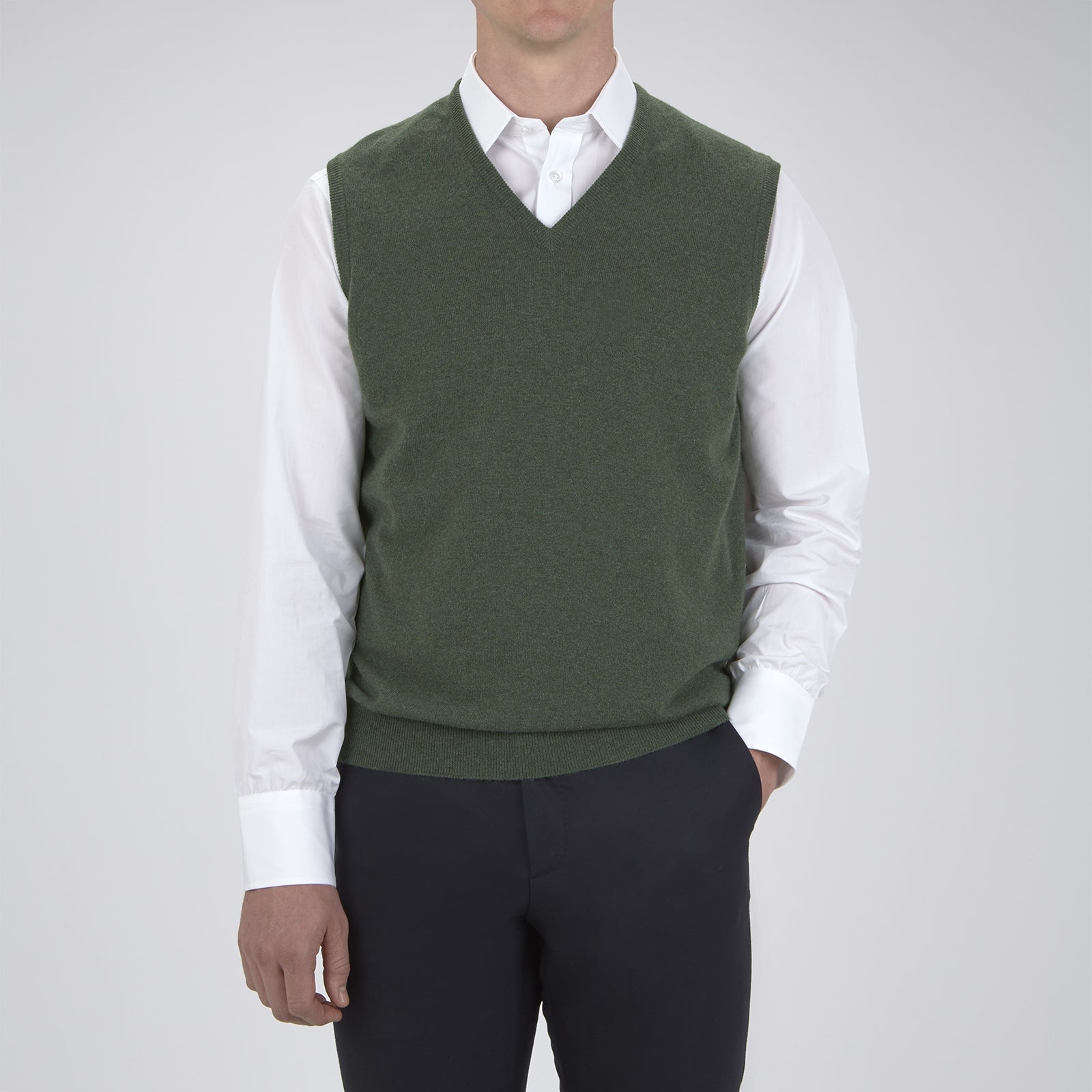 Green V-Neck Cashmere Slipover