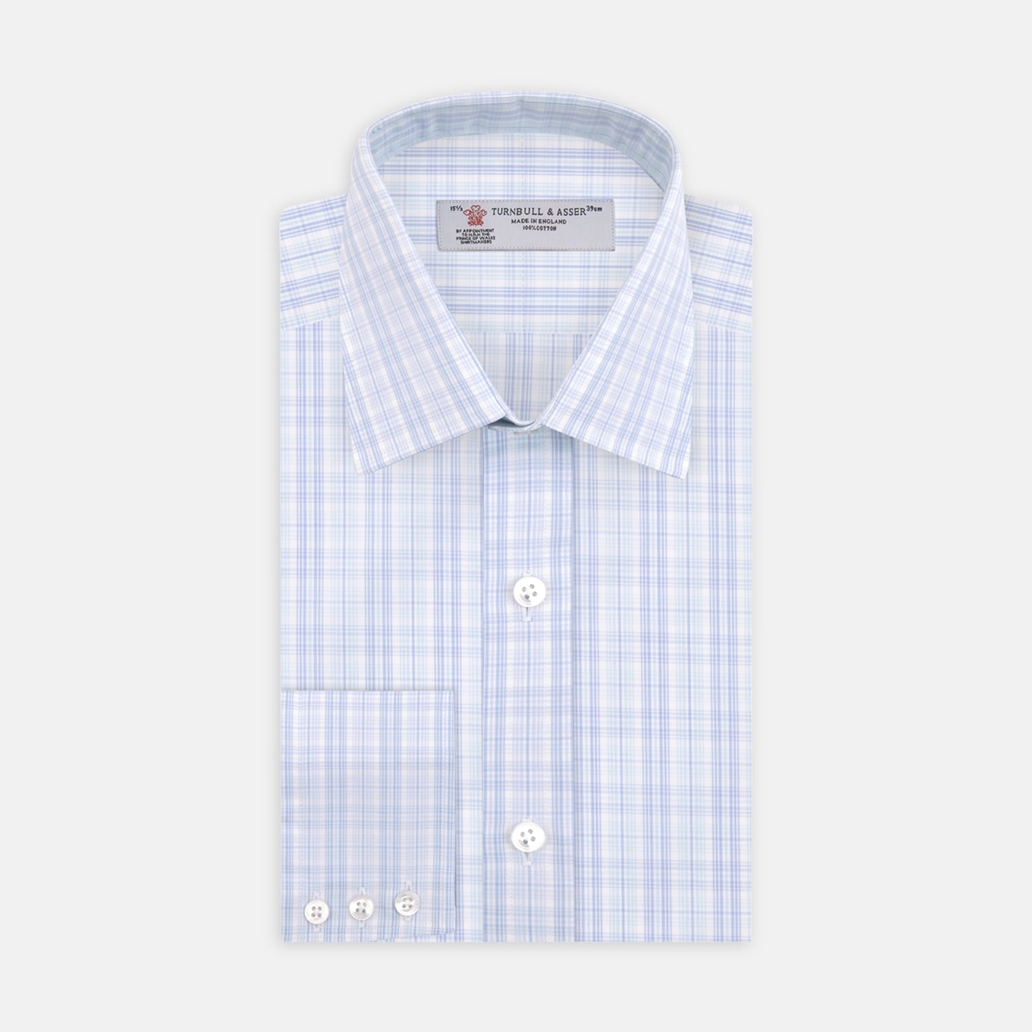 Blue and Green Business Plaid Check Shirt with Classic T&A Collar and 3-Button Cuffs