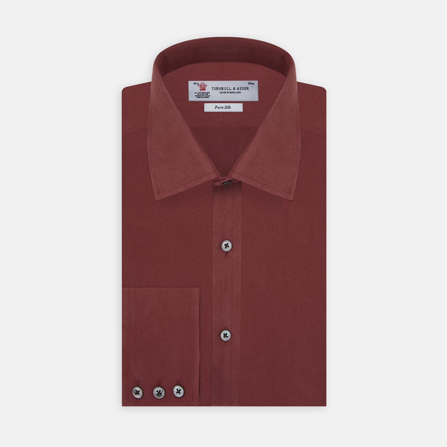 Burgundy Silk Shirt with T&A Collar and 3-Button Cuffs