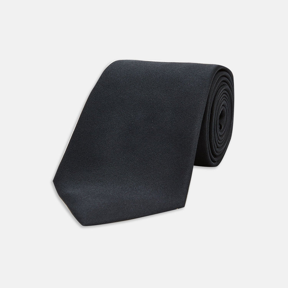 Slim Black Plain Satin Silk Tie