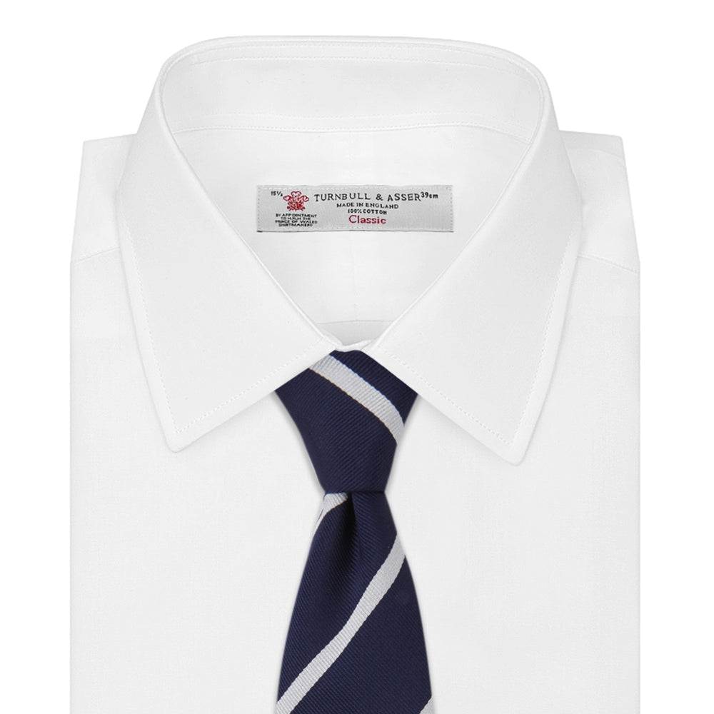 Long Navy and White Blazer Stripe Repp Silk Tie