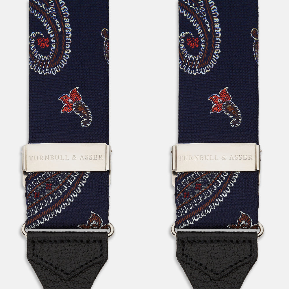 Navy Paisley Adjustable Silk Braces