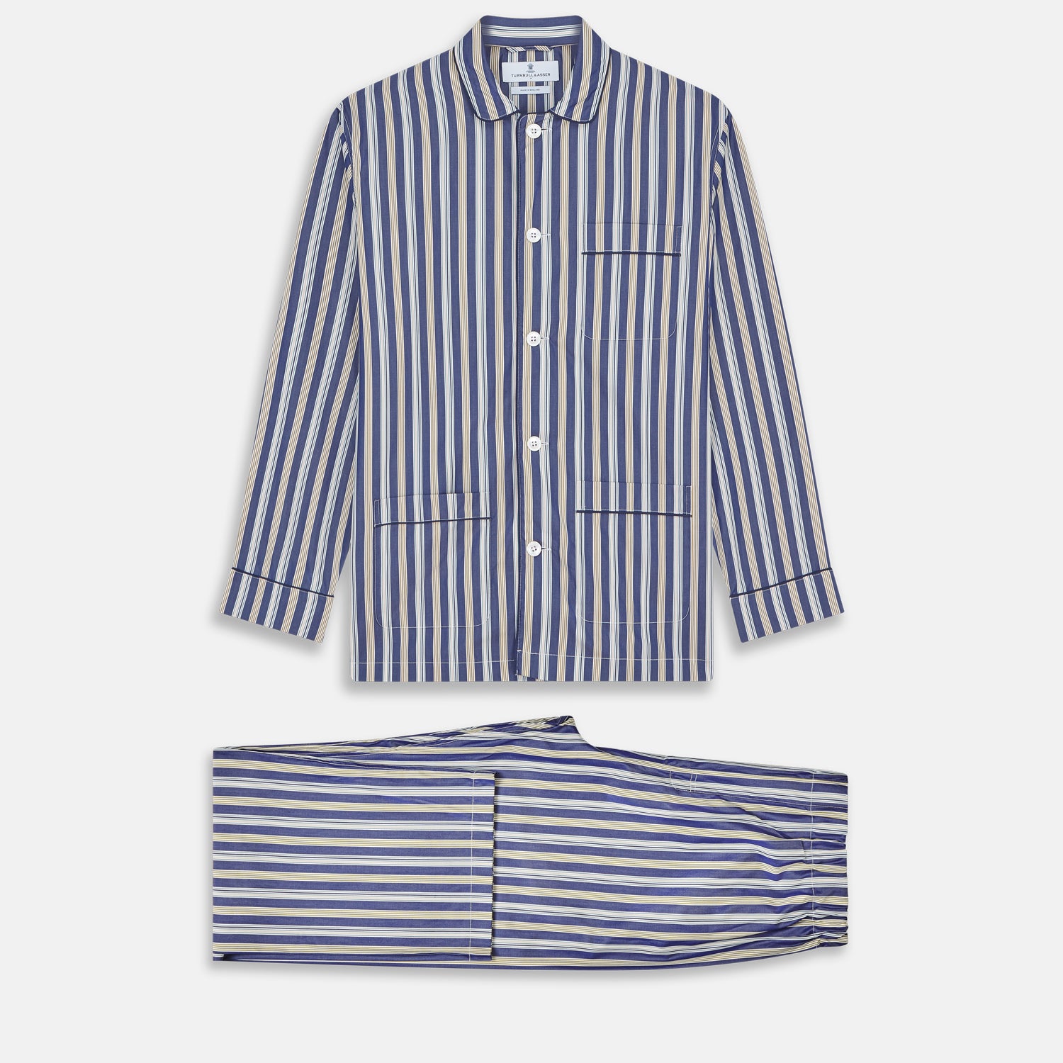 Blue Multi Stripe Cotton Modern Pyjama Set