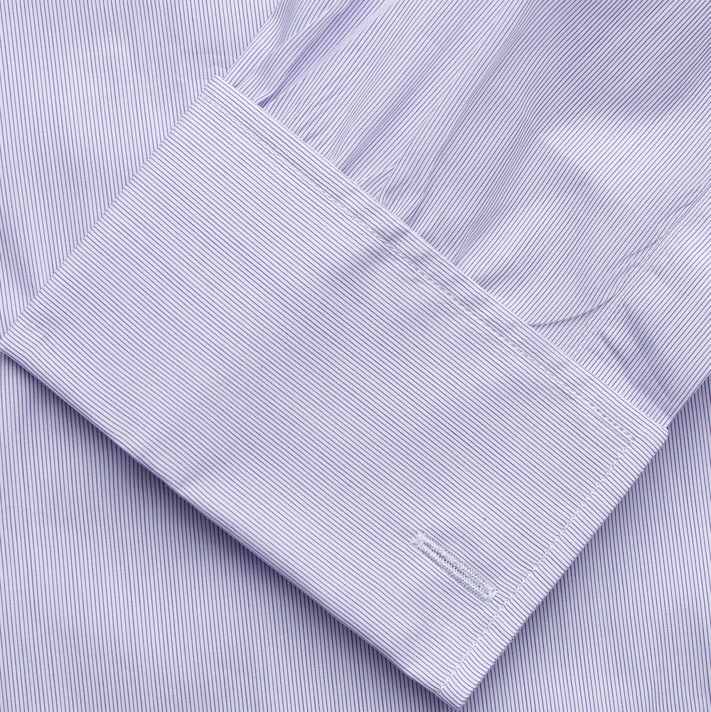 Purple Hairline Stripe Regular Fit Twill Shirt with T&A Collar and Double Cuffs