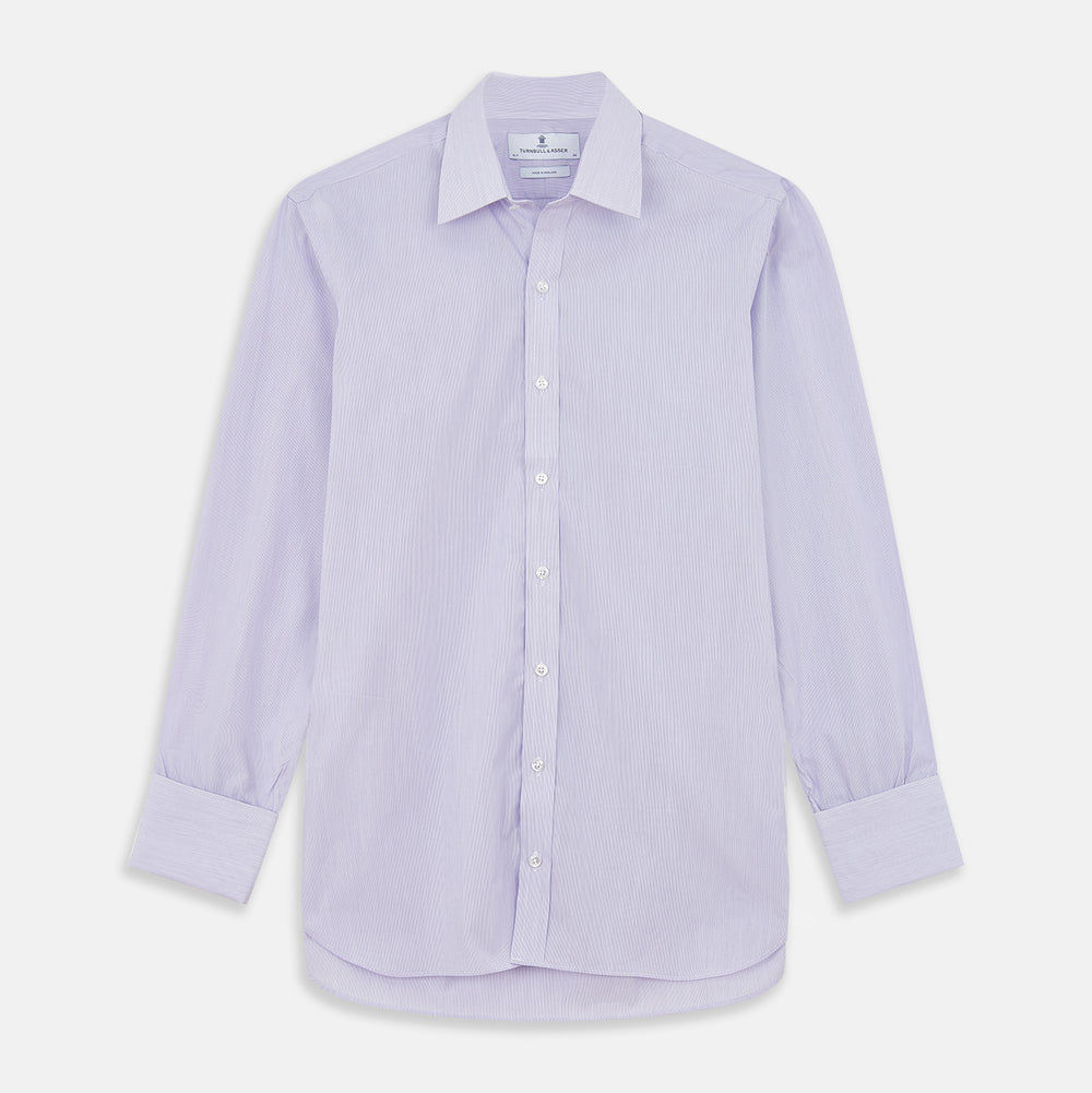 Purple Hairline Stripe Regular Fit Twill Shirt with T&A Collar and Double Cuffs