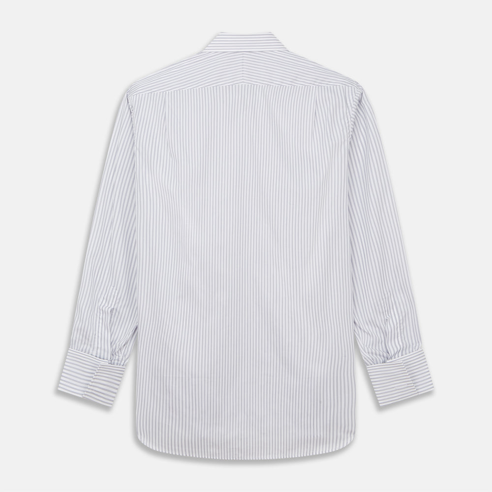 Grey Multi Stripe Regular Fit Twill Shirt with T&A Collar and Double Cuffs