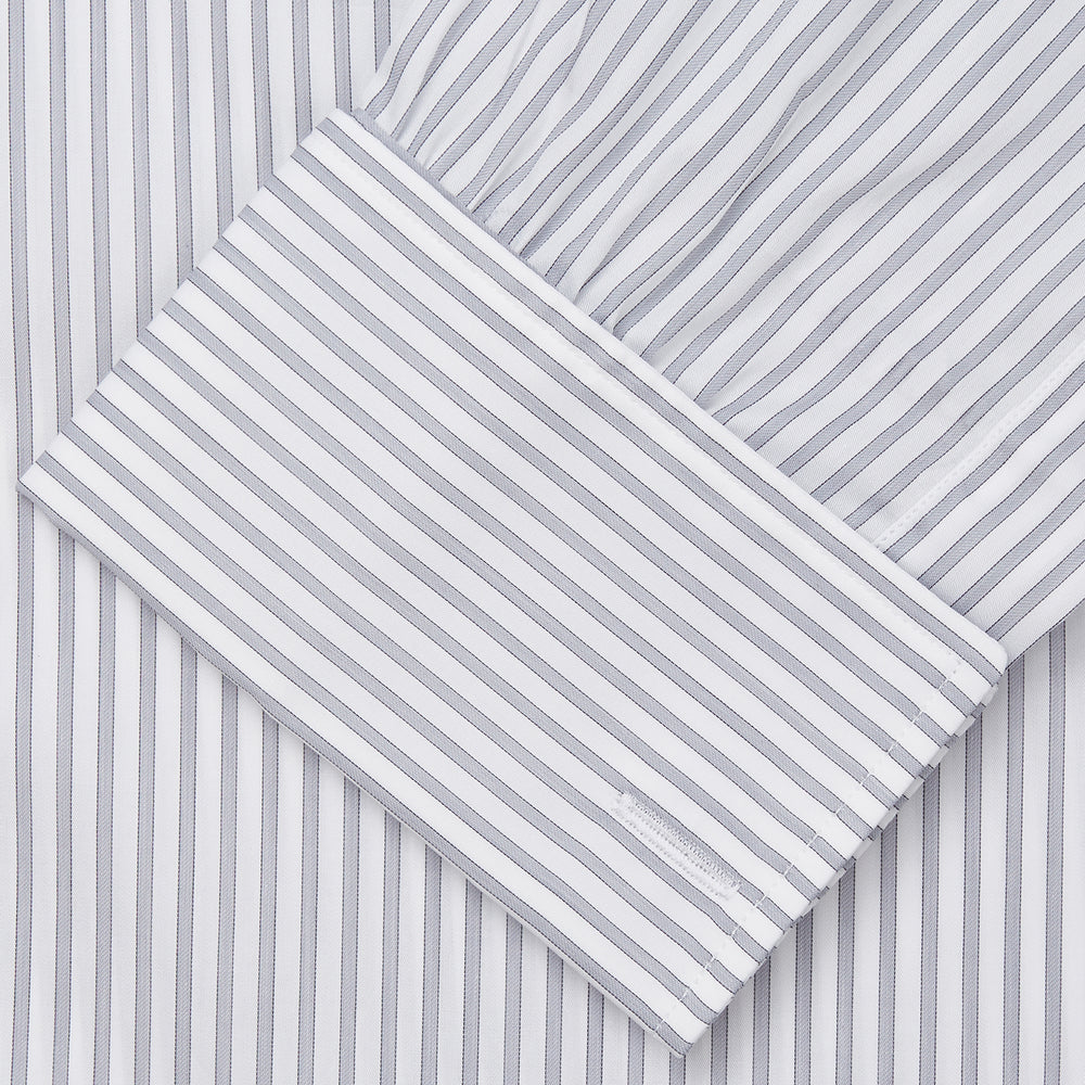 Grey Multi Stripe Regular Fit Twill Shirt with T&A Collar and Double Cuffs