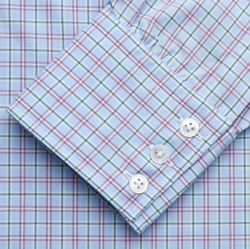 Blue, Purple & Green Check Regular Fit Shirt with T&A Collar and 3 Button Cuffs