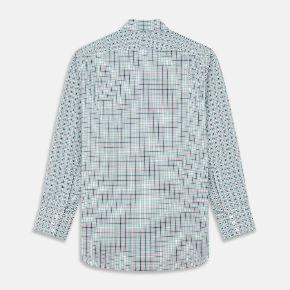 Green, Navy & Pink Check Regular Fit Shirt with T&A Collar and 3 Button Cuffs