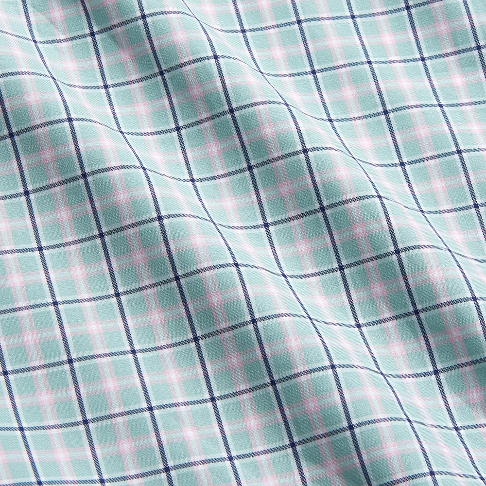 Green, Navy & Pink Check Regular Fit Shirt with T&A Collar and 3 Button Cuffs