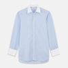 Mid Blue Micro-Check Regular Fit Shirt with White T&A Collar and Double Cuffs