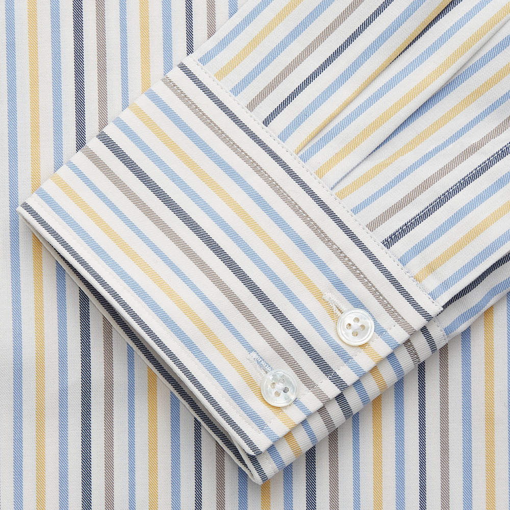 Yellow Multi Stripe Tailored Fit Shirt with Kent Collar and 2 Button Cuffs