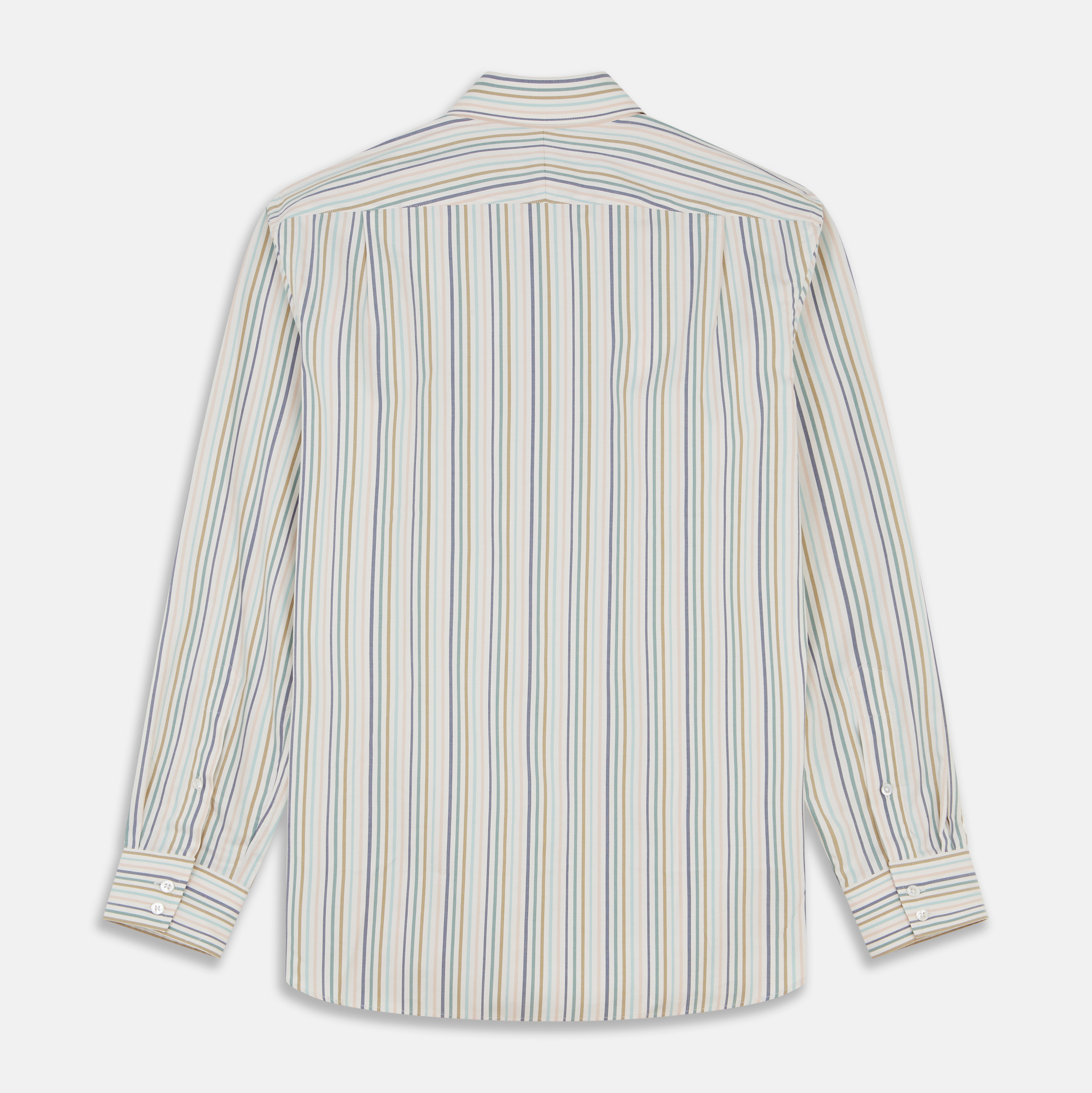 Green Multi Stripe Tailored Fit Shirt with Kent Collar and 2 Button Cuffs