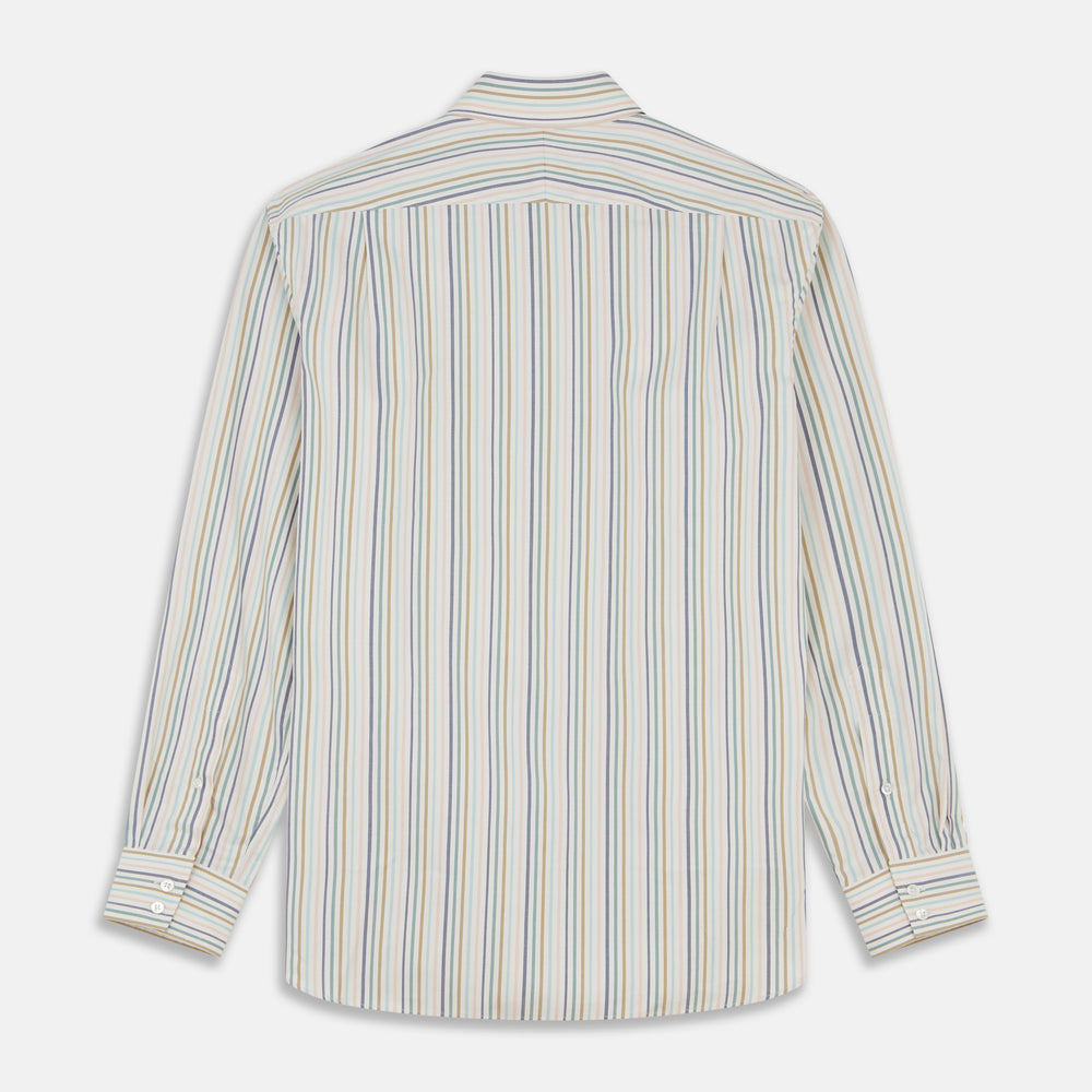 Green Multi Stripe Tailored Fit Shirt with Kent Collar and 2 Button Cuffs