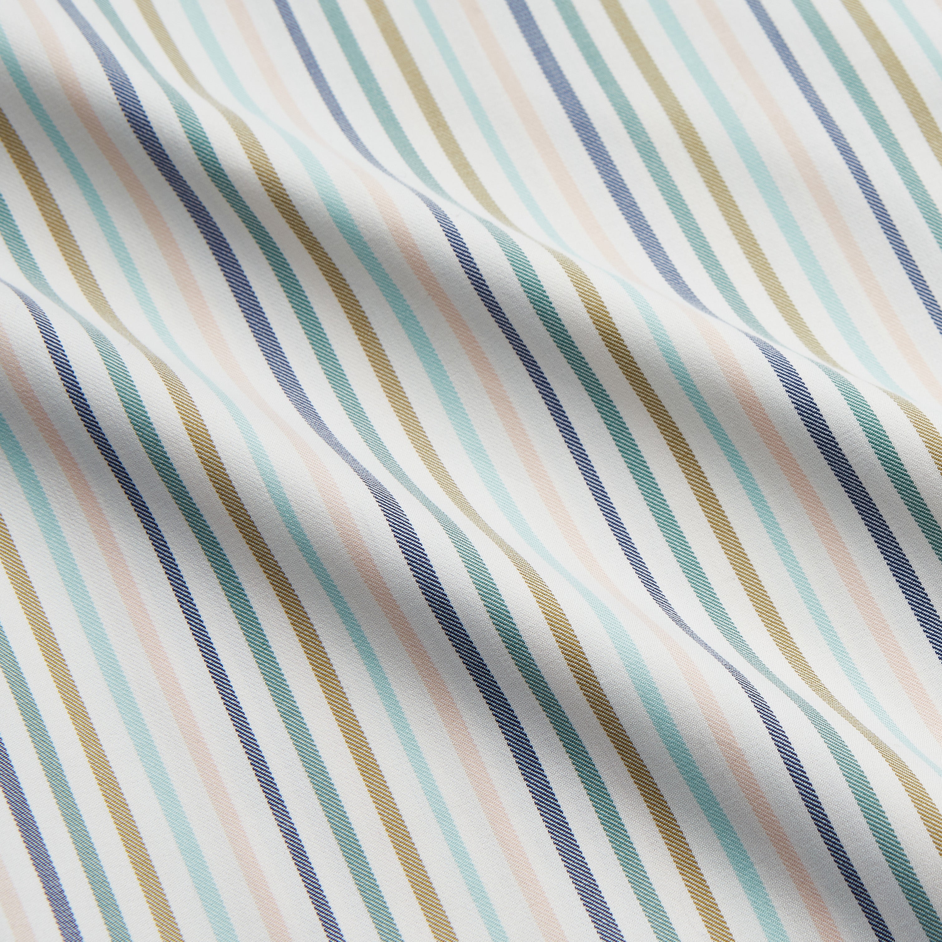 Green Multi Stripe Tailored Fit Shirt with Kent Collar and 2 Button Cuffs