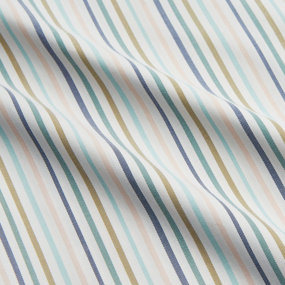 Green Multi Stripe Tailored Fit Shirt with Kent Collar and 2 Button Cuffs