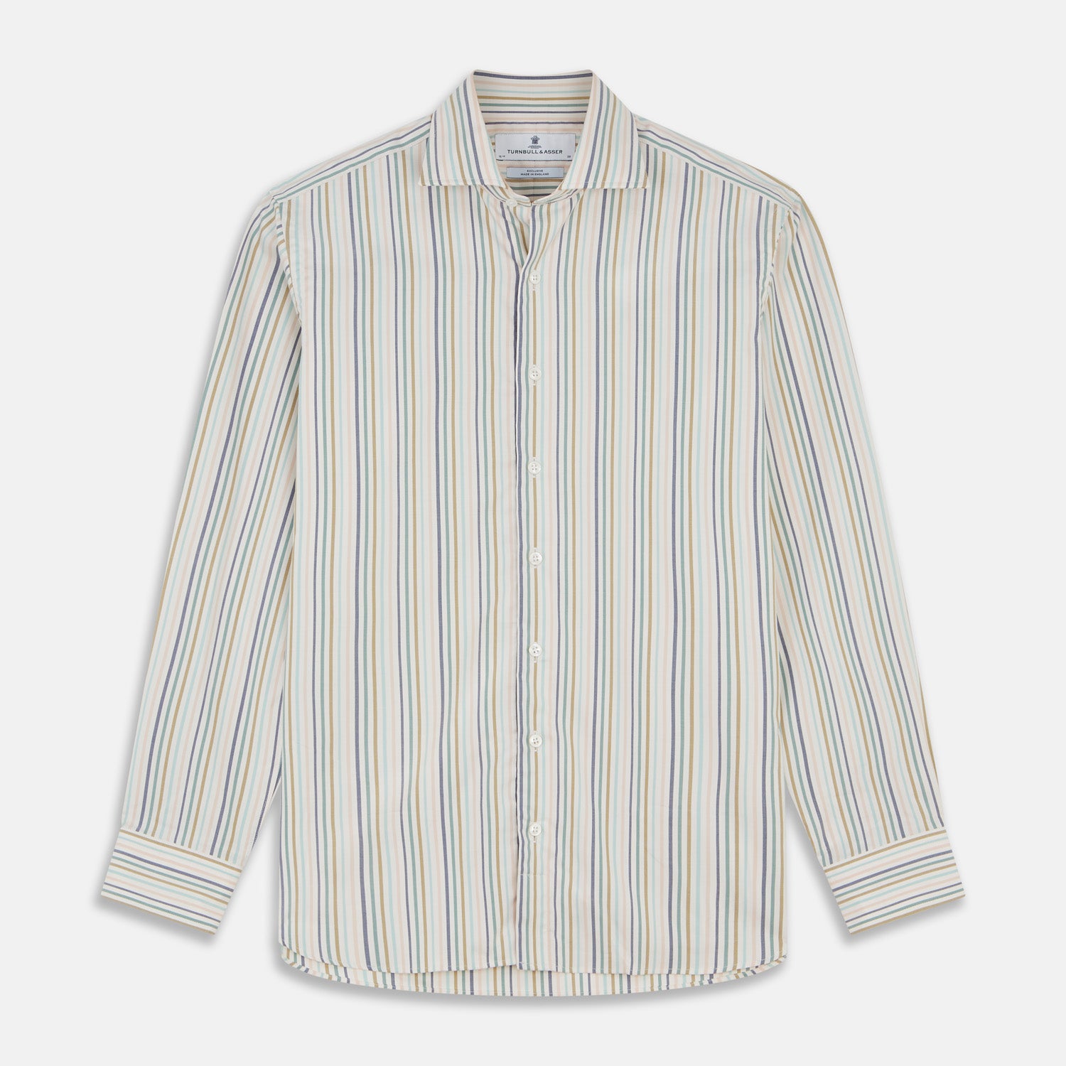 Green Multi Stripe Tailored Fit Shirt with Kent Collar and 2 Button Cuffs