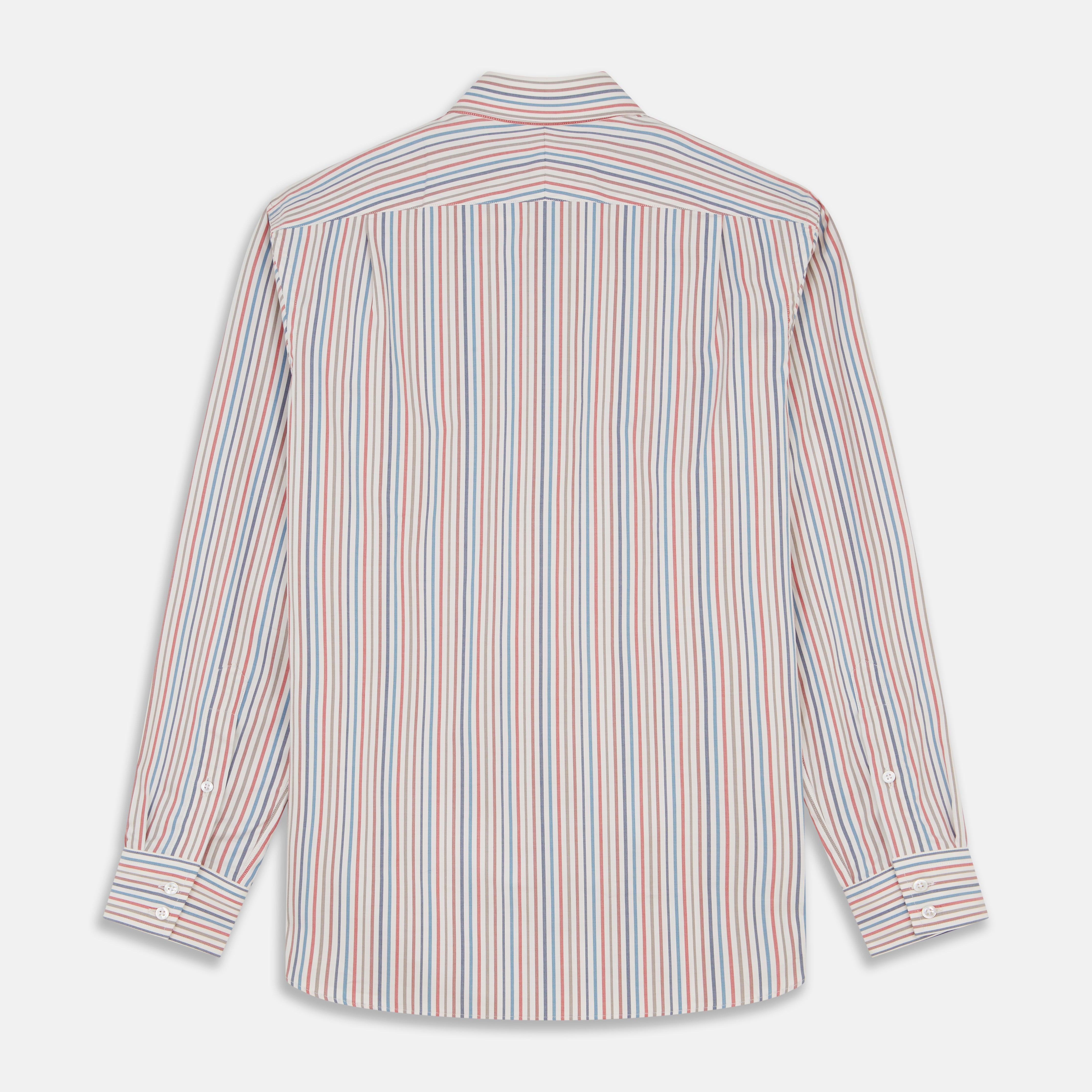 Burgundy Multi Stripe Tailored Fit Shirt with Kent Collar and 2 Button Cuffs