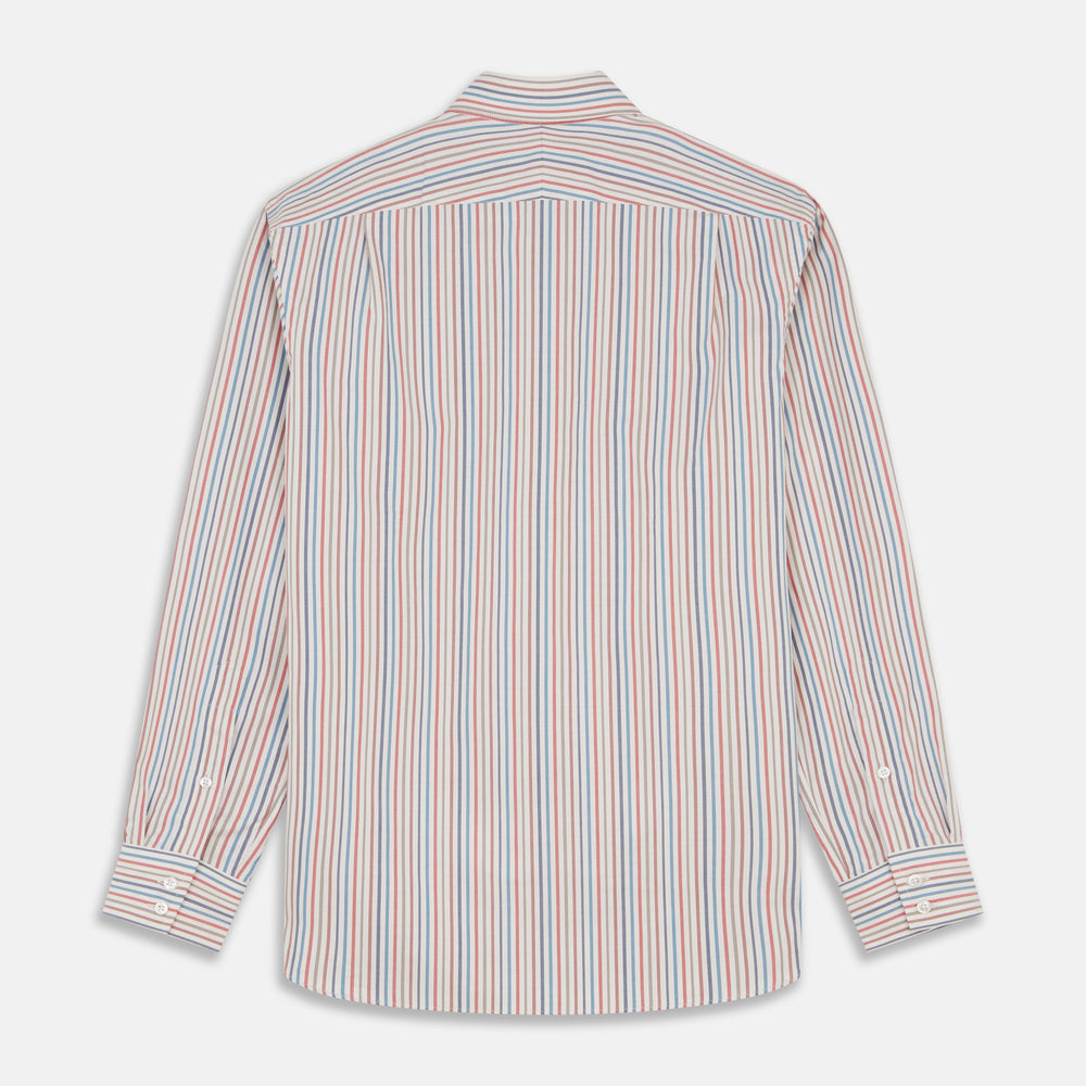 Burgundy Multi Stripe Tailored Fit Shirt with Kent Collar and 2 Button Cuffs