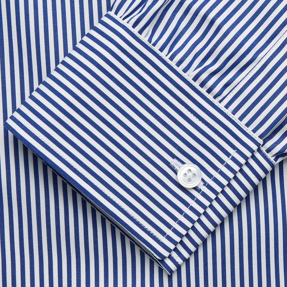 Navy & White Stripe Weekend Fit Shirt with Derby Collar and 1 Button Cuffs