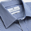 Navy & White Stripe Weekend Fit Shirt with Derby Collar and 1 Button Cuffs