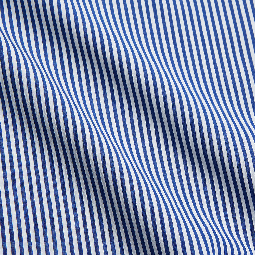 Navy & White Stripe Weekend Fit Shirt with Derby Collar and 1 Button Cuffs