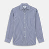 Navy & White Stripe Weekend Fit Shirt with Derby Collar and 1 Button Cuffs