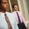 Mid Blue Micro-Check Regular Fit Shirt with White T&A Collar and Double Cuffs