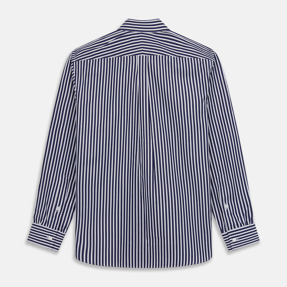 Navy & White Stripe Weekend Fit Shirt with Derby Collar and Single Button Cuffs