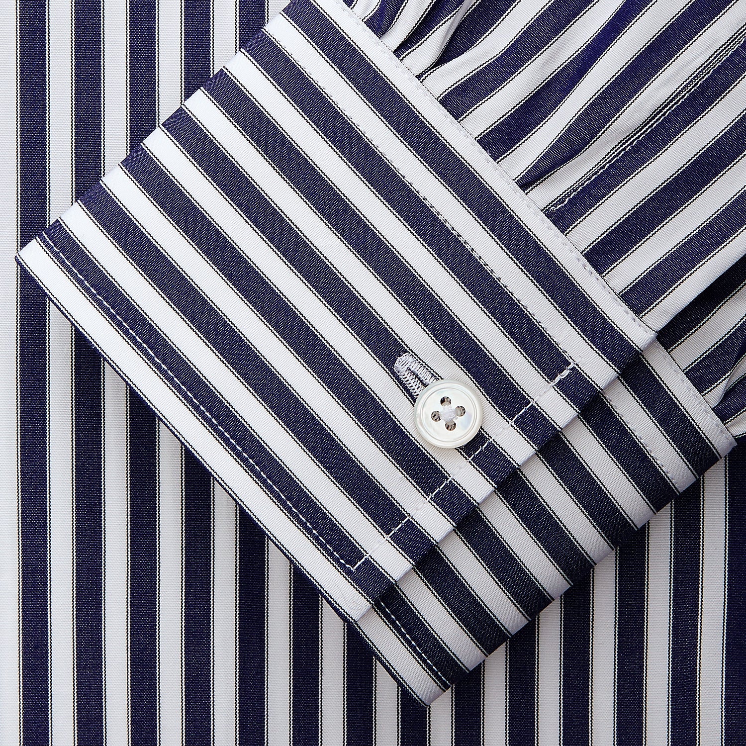 Navy & White Stripe Weekend Fit Shirt with Derby Collar and Single Button Cuffs