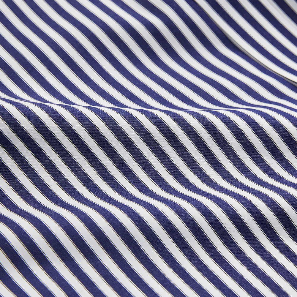 Navy & White Stripe Weekend Fit Shirt with Derby Collar and Single Button Cuffs