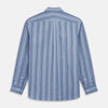 Blue Multi Chambray Stripe Weekend Fit Shirt with Derby Collar and 1 Button Cuffs