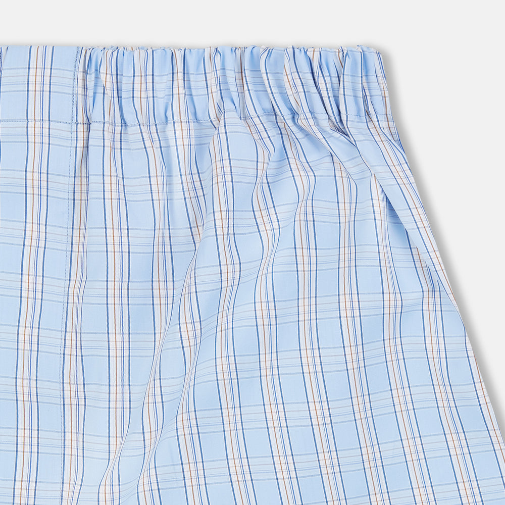 Pale Blue Multi Check Cotton Godfrey Boxer Shorts