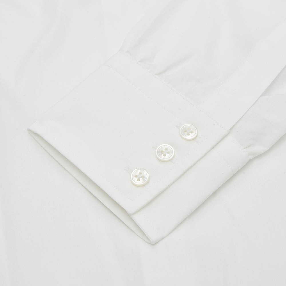 Plain White Regular Fit Cotton Shirt with Round Collar and 3-Button Cuffs