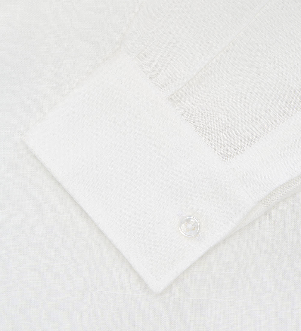 Cream Linen Weekend Fit Shirt with Derby Collar and 1-Button Cuffs