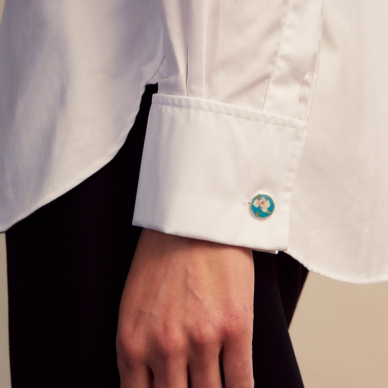 Teal Magnolia Hand-painted Cufflinks