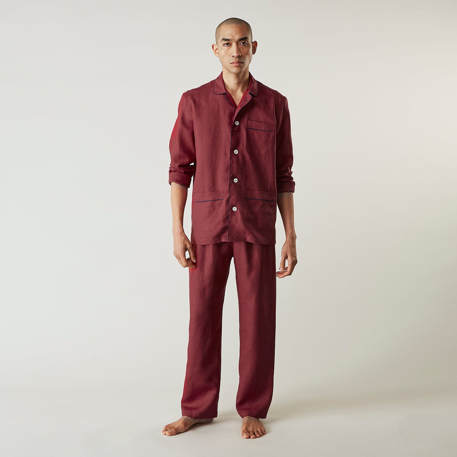 Burgundy Linen Modern Pyjama Set