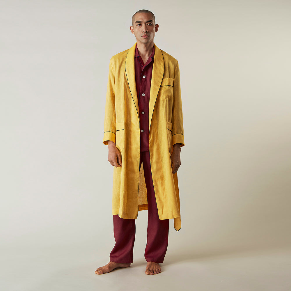 Ochre Linen Piped Gown