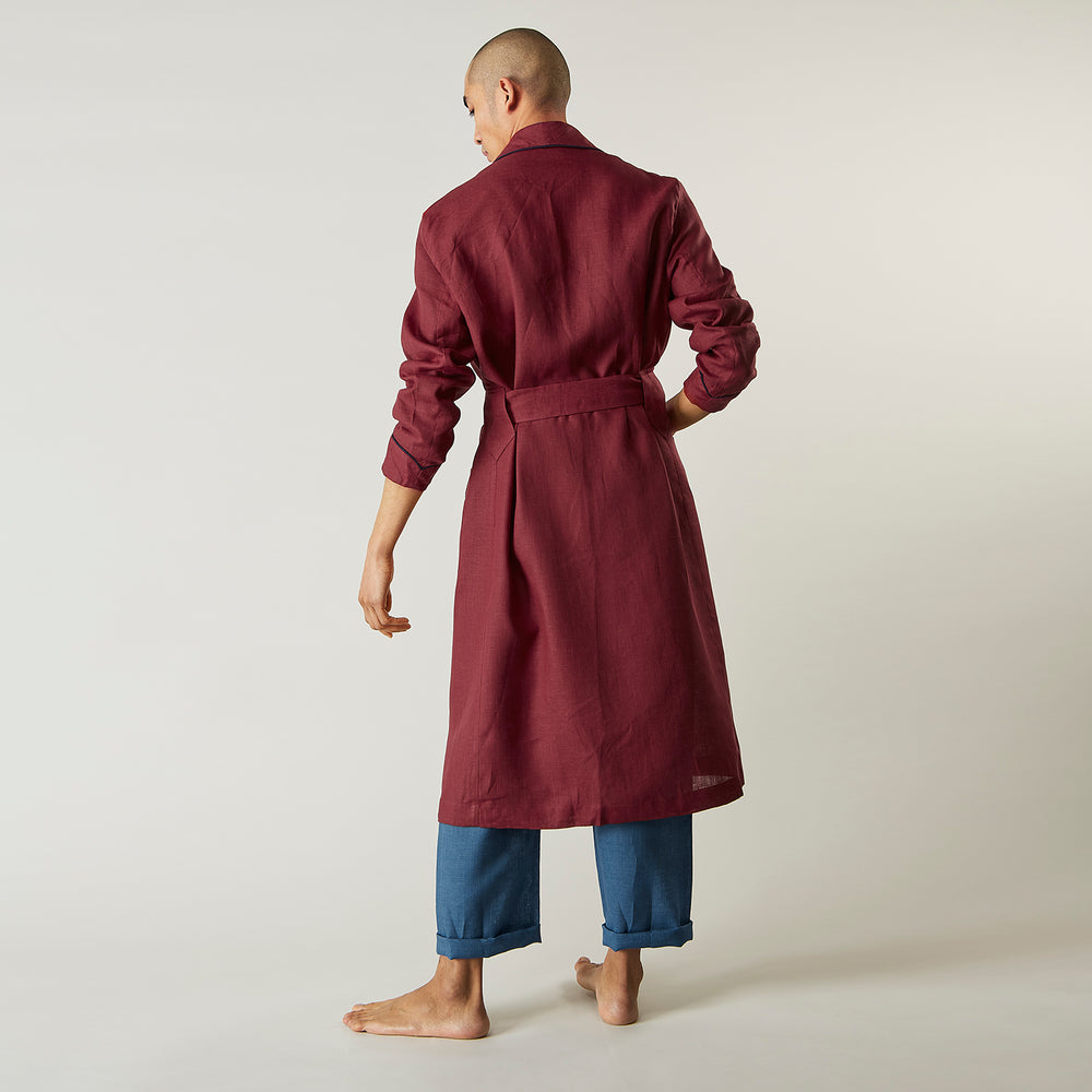 Burgundy Linen Piped Gown