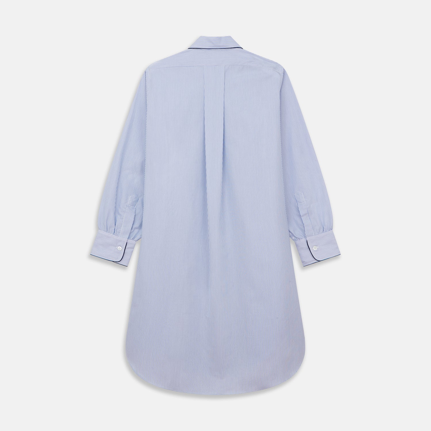 Blue Fine Bengal Stripe Piped Cotton Nightshirt