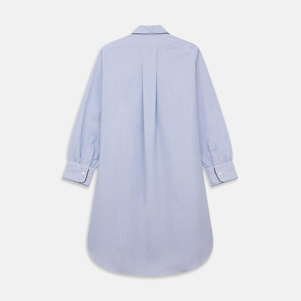 Blue Fine Bengal Stripe Piped Cotton Nightshirt