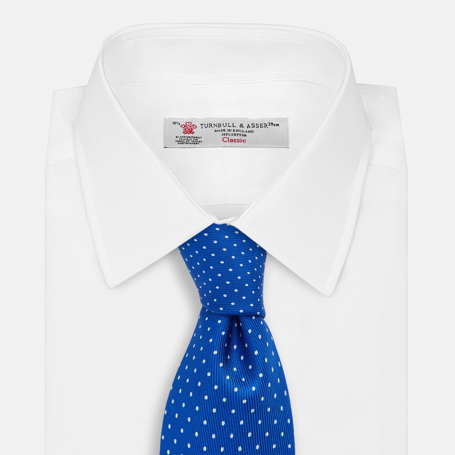 Long Blue and White Small Spot Printed Silk Tie